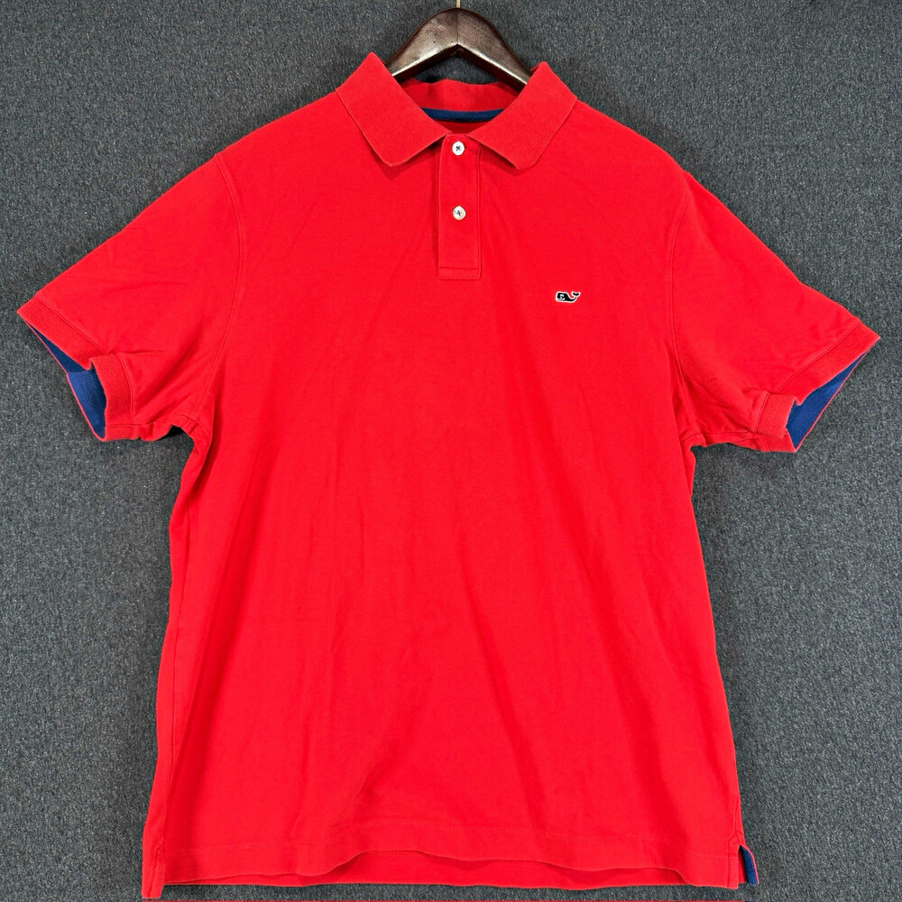 Vineyard Vines Mens Polo Shirt Large Red Slim Fit Whale Logo Preppy Cotton